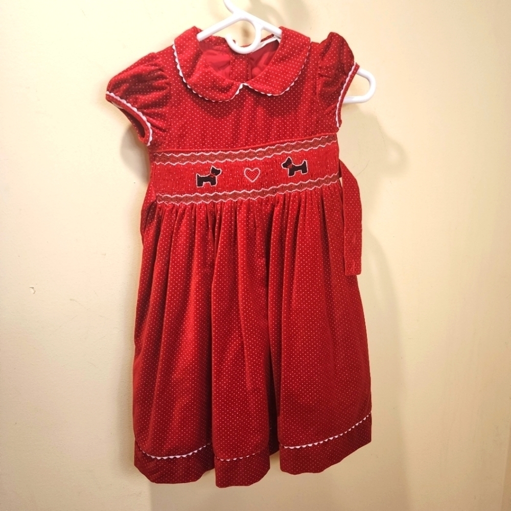 CHARTER CLUB Vintage Rare  Red Venvet Scottie Dog   Girls dress size 6